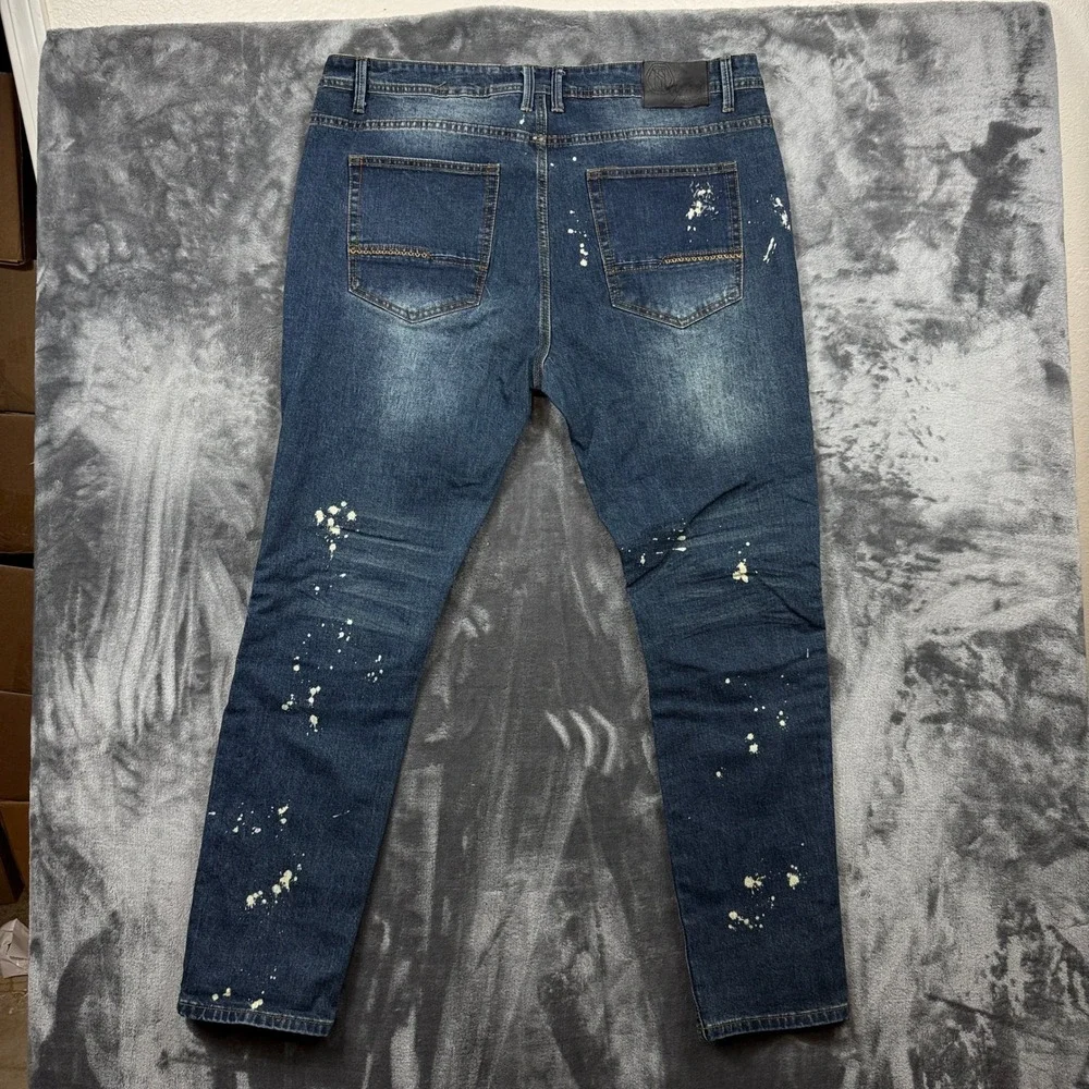 Switch Jeans Mens 40x32 Blue Excellent Biker Moto Paint Splatter Slim Taper
